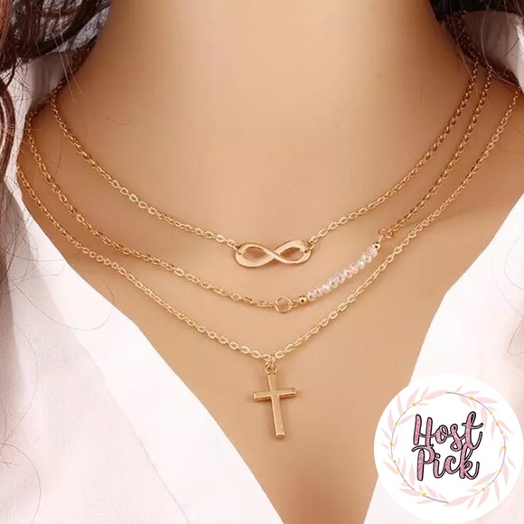 Blondie Joy Boutique Jewelry - ‼️3/$30 Cross Infinity Multilayer Gold Necklace